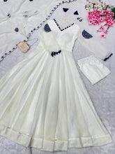 Load image into Gallery viewer, White Exclusive Georgette Anarkali Set with Mirror Work Eid Special Clothsvilla