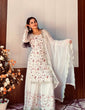 Load image into Gallery viewer, White Festive Georgette Sharara Set with Sequins, Thread &amp; Zari Work ClothsVilla