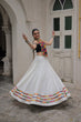 Load image into Gallery viewer, White Festive Roman Fabric Lehenga with black Kutchi Gamthi Embroidered Top ClothsVilla