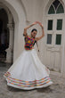 Load image into Gallery viewer, White Festive Roman Fabric Lehenga with black Kutchi Gamthi Embroidered Top ClothsVilla