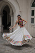 Load image into Gallery viewer, White Festive Roman Fabric Lehenga with black Kutchi Gamthi Embroidered Top ClothsVilla