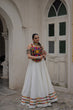 Load image into Gallery viewer, White Festive Roman Fabric Lehenga with black Kutchi Gamthi Embroidered Top ClothsVilla