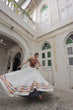 Load image into Gallery viewer, White Festive Roman Fabric Lehenga with black Kutchi Gamthi Embroidered Top ClothsVilla