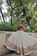 Load image into Gallery viewer, White Festive Roman Fabric Lehenga with black Kutchi Gamthi Embroidered Top ClothsVilla
