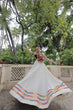 Load image into Gallery viewer, White Festive Roman Fabric Lehenga with black Kutchi Gamthi Embroidered Top ClothsVilla