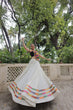 Load image into Gallery viewer, White Festive Roman Fabric Lehenga with black Kutchi Gamthi Embroidered Top ClothsVilla