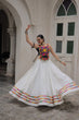 Load image into Gallery viewer, White Festive Roman Fabric Lehenga with black Kutchi Gamthi Embroidered Top ClothsVilla