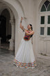 Load image into Gallery viewer, White Festive Roman Fabric Lehenga with black Kutchi Gamthi Embroidered Top ClothsVilla