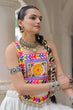 Load image into Gallery viewer, White Festive Roman Fabric Lehenga with Kutchi Gamthi Embroidered Top ClothsVilla