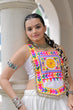 Load image into Gallery viewer, White Festive Roman Fabric Lehenga with Kutchi Gamthi Embroidered Top ClothsVilla