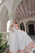 Load image into Gallery viewer, White Festive Roman Fabric Lehenga with Kutchi Gamthi Embroidered Top ClothsVilla