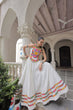 Load image into Gallery viewer, White Festive Roman Fabric Lehenga with Kutchi Gamthi Embroidered Top ClothsVilla