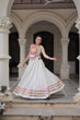 Load image into Gallery viewer, White Festive Roman Fabric Lehenga with Kutchi Gamthi Embroidered Top ClothsVilla