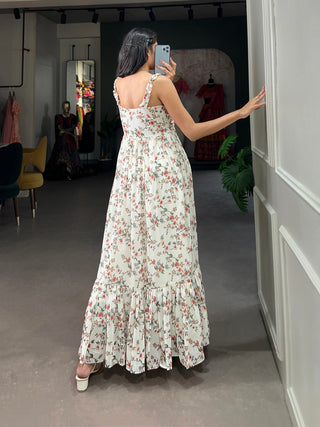 White Floral Georgette Frock in Modern Ethnic Style ClothsVilla