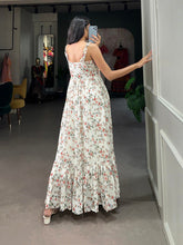 Load image into Gallery viewer, White Floral Georgette Frock in Modern Ethnic Style ClothsVilla