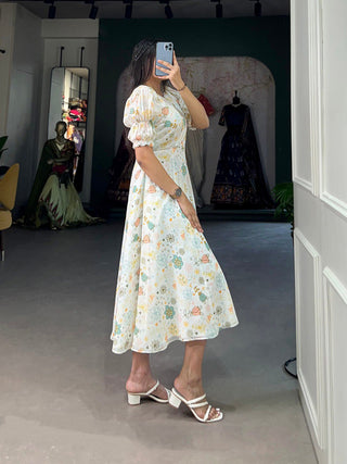 White Floral Georgette Frock - Elegant Spring Dress ClothsVilla