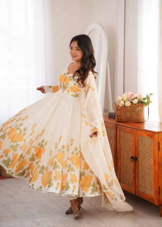 White Floral Organza Silk Anarkali Gown ClothsVilla