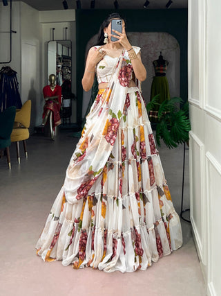 White Floral Print Lehenga Set ClothsVilla