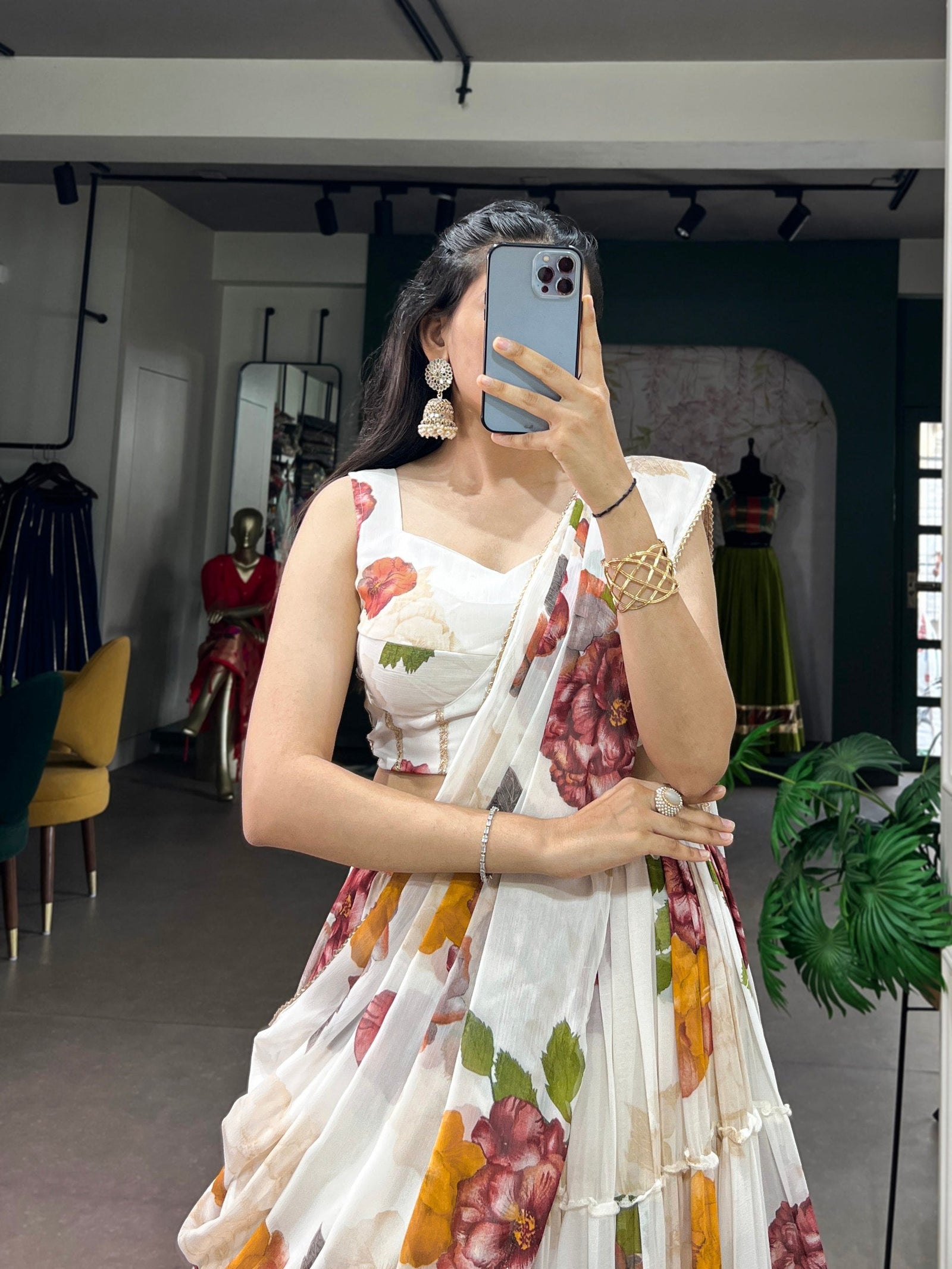 White Floral Print Lehenga Set ClothsVilla