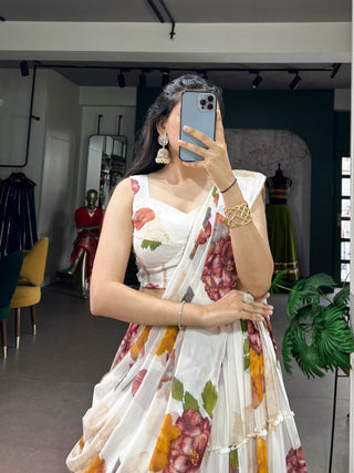White Floral Print Lehenga Set ClothsVilla
