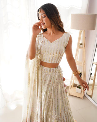 White Fox Georgette Sequin Embellished Lehenga Set – Dual Sequin Sparkle ClothsVilla
