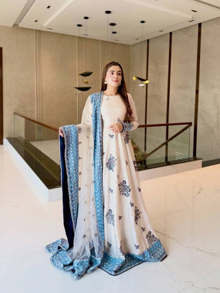 White Georgette Embroidered Gown ClothsVilla