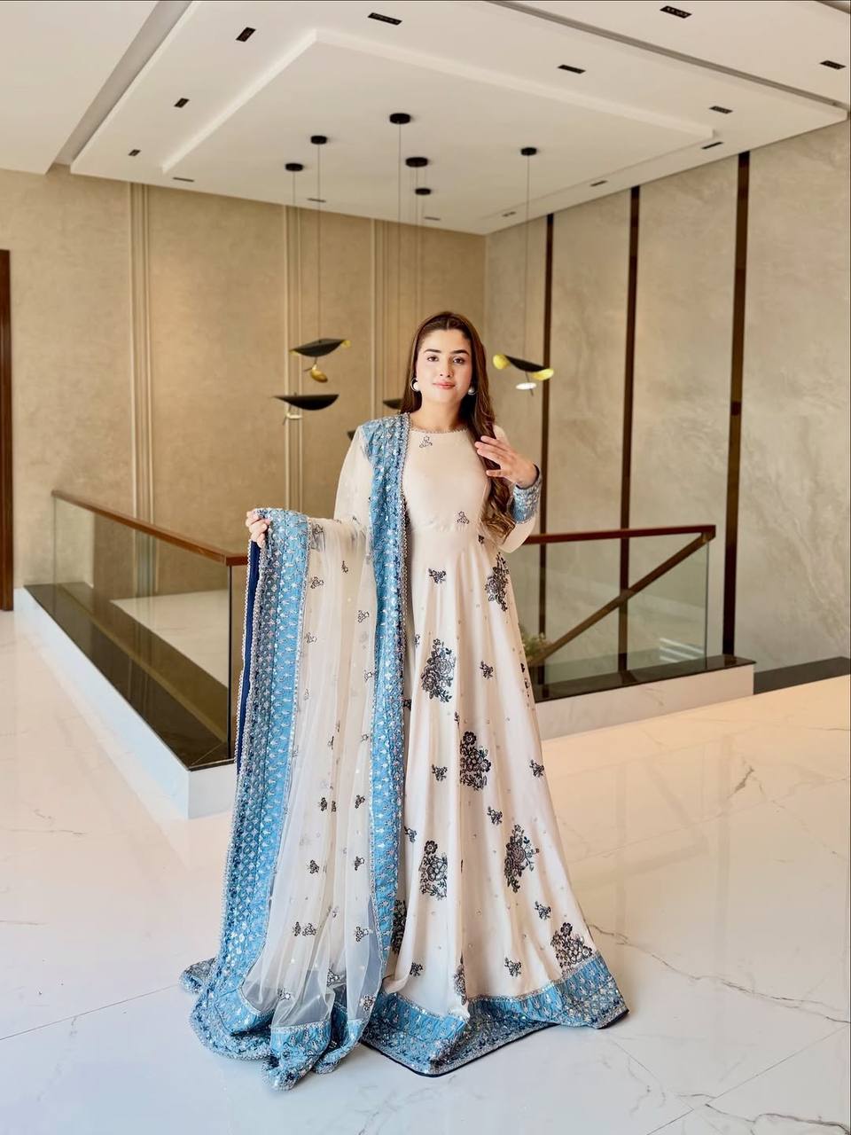 White Georgette Embroidered Gown ClothsVilla