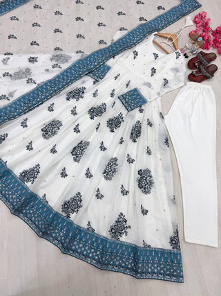 White Georgette Embroidered Gown ClothsVilla