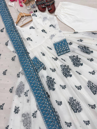 White Georgette Embroidered Gown ClothsVilla