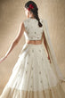 Load image into Gallery viewer, White Georgette Lehenga Set with Sequins, Jari &amp; Paper Mirror Embroidery – Semi-Stitched with Dupatta ClothsVilla