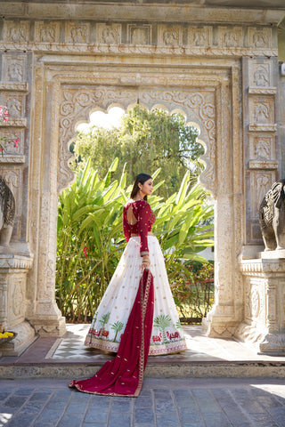 White Georgette Lehenga Set with Sequins & Thread Embroidery