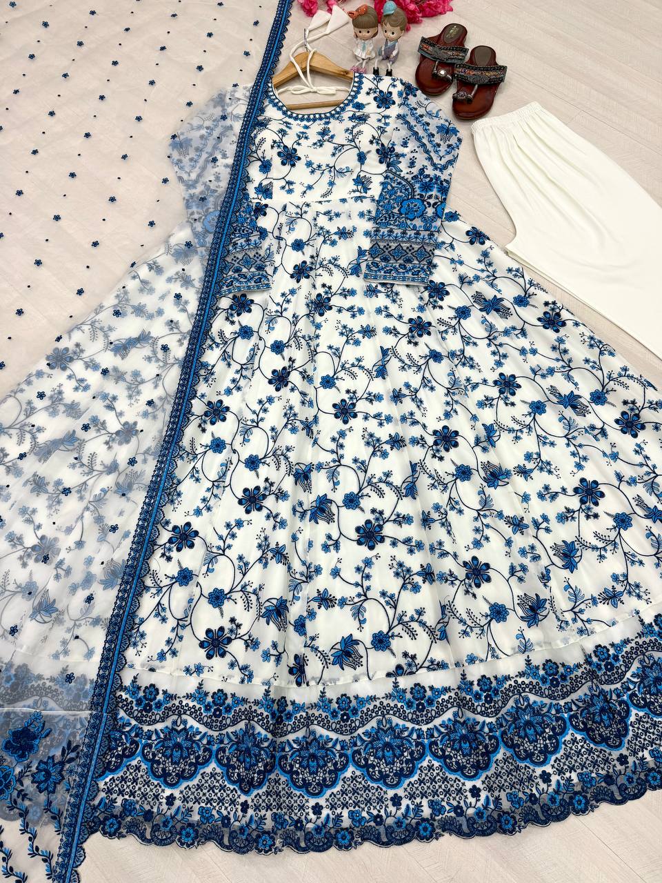 White Georgette & Organza Silk Gown ClothsVilla