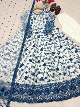 White Georgette & Organza Silk Gown ClothsVilla