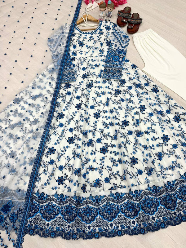 White Georgette & Organza Silk Gown ClothsVilla