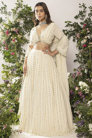 White Georgette Sequin Embroidered Lehenga ClothsVilla