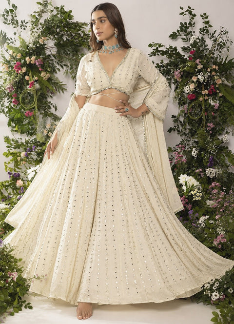 White Georgette Sequin Embroidered Lehenga ClothsVilla Main image