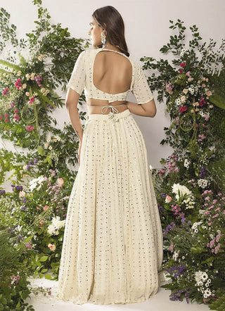 White Georgette Sequin Embroidered Lehenga ClothsVilla