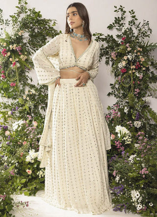 White Georgette Sequin Embroidered Lehenga ClothsVilla