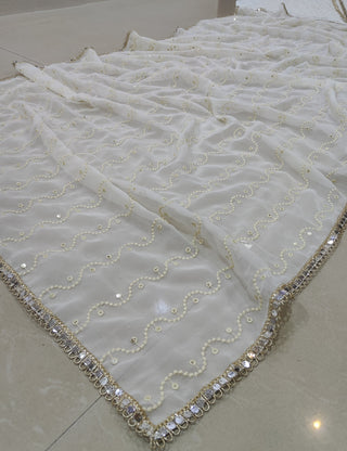 White Georgette Sequin Embroidered Lehenga ClothsVilla