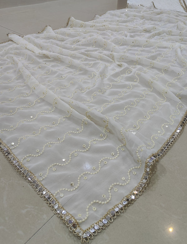 White Georgette Sequin Embroidered Lehenga ClothsVilla