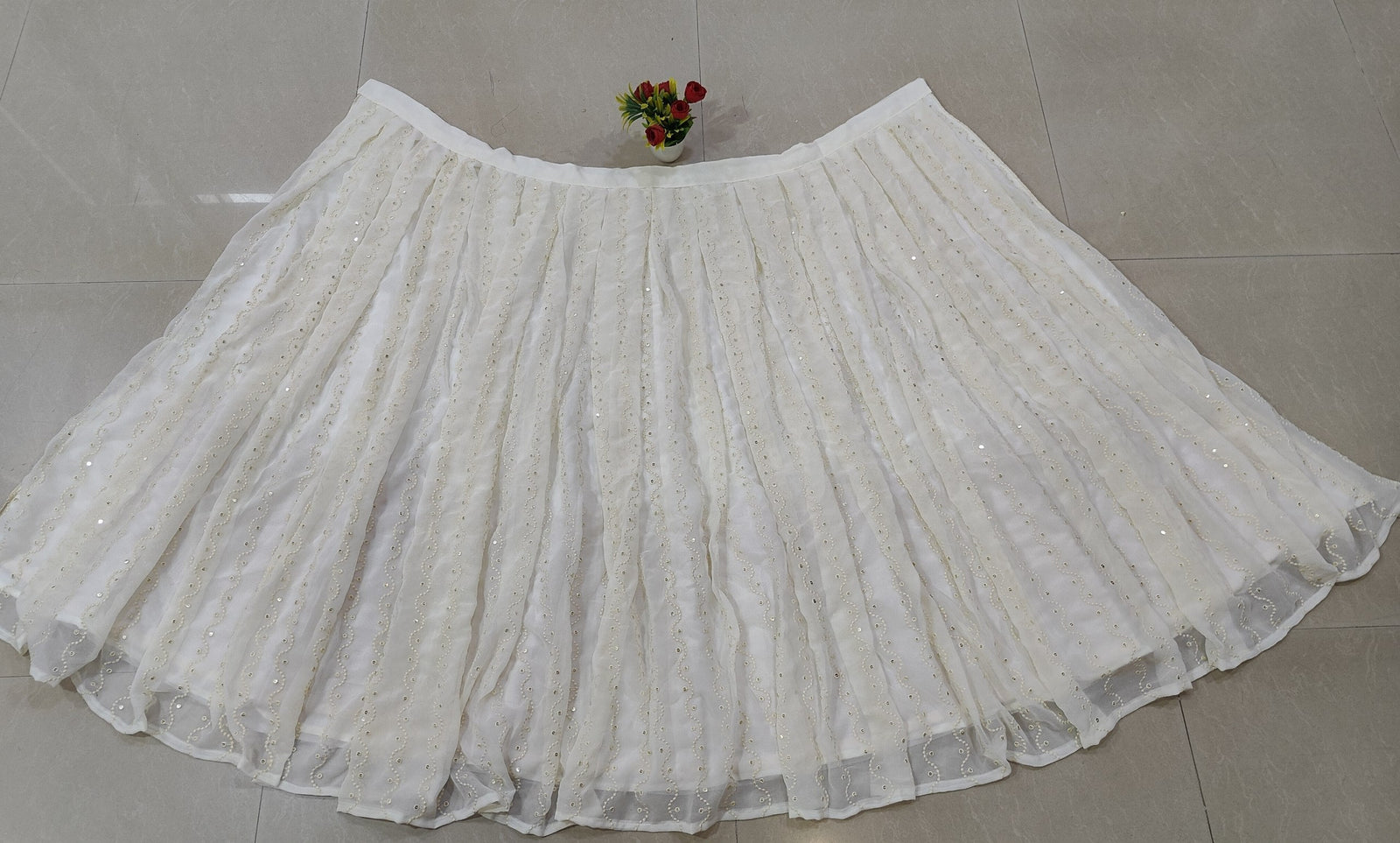 White Georgette Sequin Embroidered Lehenga ClothsVilla