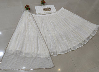 White Georgette Sequin Embroidered Lehenga ClothsVilla