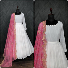 Load image into Gallery viewer, White Georgette Thousand Butti Gown with Rich Bandhej Dupatta ClothsVilla