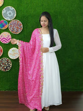 Load image into Gallery viewer, White Georgette Thousand Butti Gown with Rich Bandhej Dupatta ClothsVilla