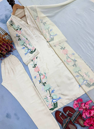 White Glass Embroidered Long Kaftan Set ClothsVilla