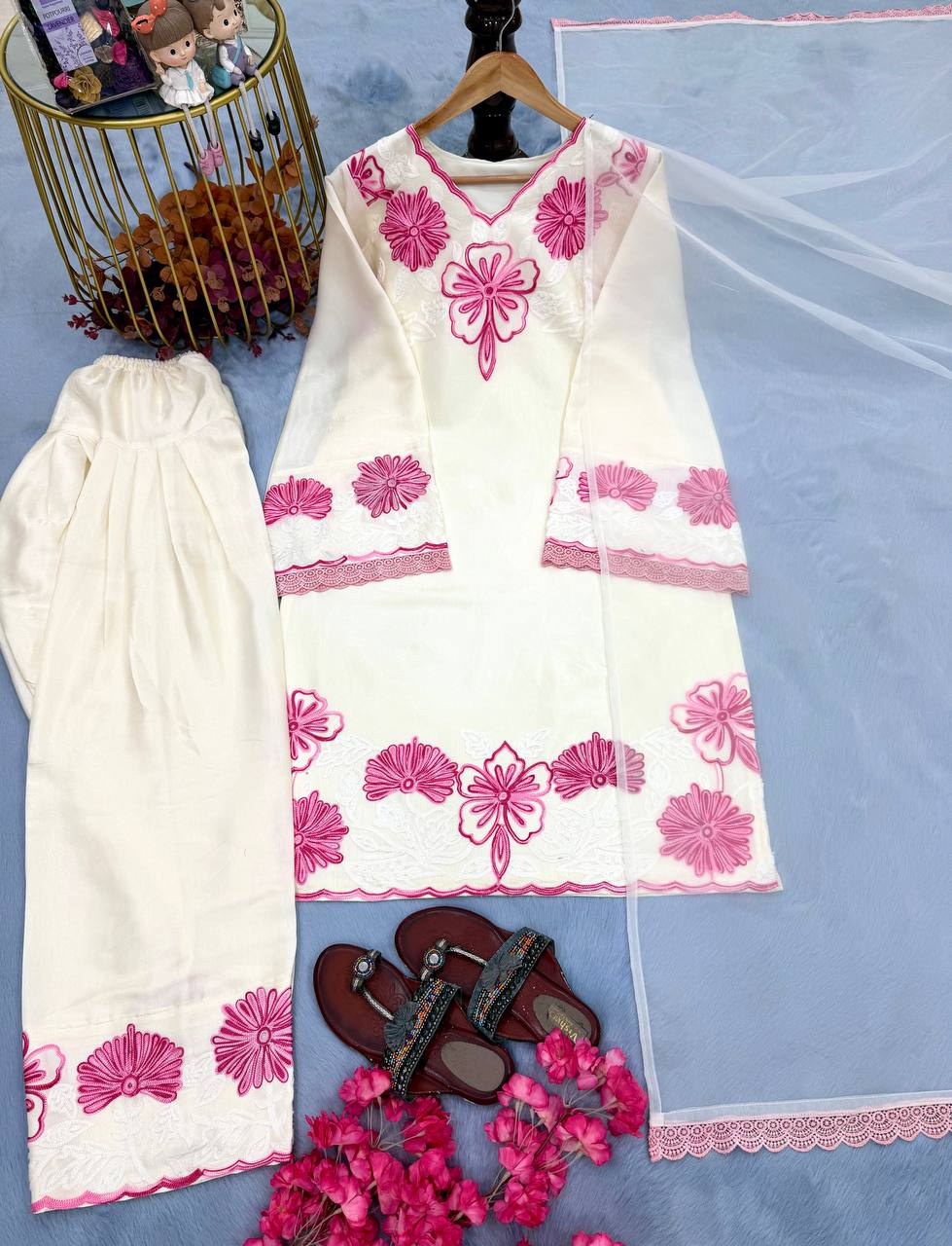 White Glass Satin Farshi Palazzo Set ClothsVilla