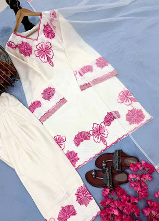 White Glass Satin Farshi Palazzo Set ClothsVilla