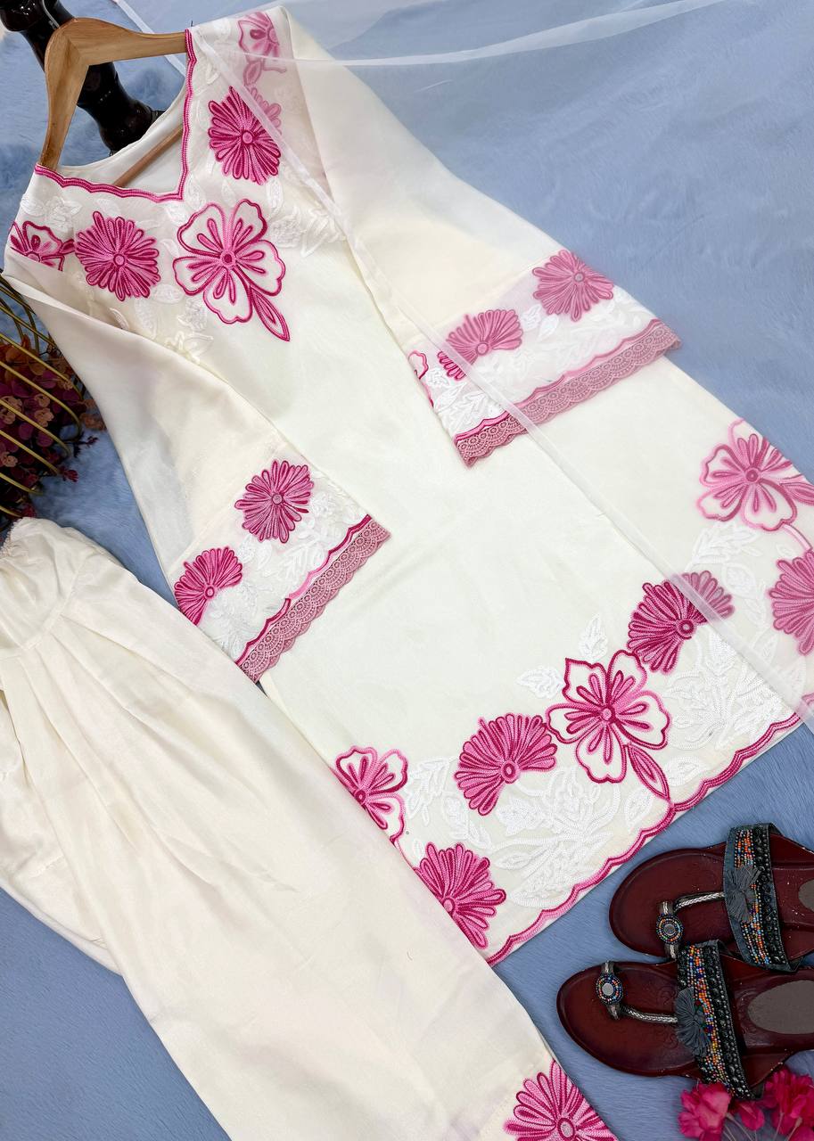 White Glass Satin Farshi Palazzo Set ClothsVilla