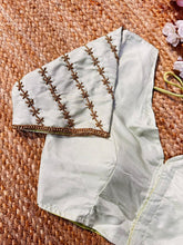 Load image into Gallery viewer, White Golden Burberry Silk Blouse with Intricate Handwork ClothsVilla