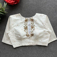 Load image into Gallery viewer, White Golden Elegance: Handcrafted Elzara Silk Blouse ClothsVilla